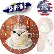 12-Inch Coffee Themed Wall Clock Quartz Analog Kitchen Decor Lightweight