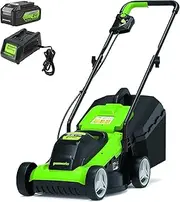 Greenworks 24V Cordless Lawnmower G24LM33 – 32cm Cutting Width, 5 Cutting Heights, 30L Grass Collection Bag, Lightweight & Compact – Including Battery & Charger