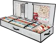 Large Wrapping Paper Storage Box for Christmas Wrapping Paper Holder Fits Up to 24 Rolls Durable 600D Oxford Fabric with Extra Pockets for Accessories Packing Roll Storage Containers, Grey