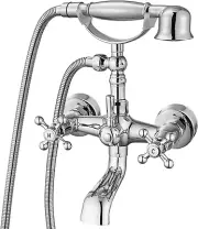 Wall Mount Bathtub Faucet with Handheld Shower Polish Chrome Double Cross Handle