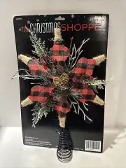 The Christmas Shoppe Large Rustic Star Tree Buffalo Plaid Topper NEW