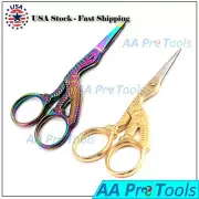 2 Pairs Combo 3.5" Pro Quality Stork Embroidery Scissors Multi + Gold Finish