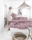 Dusty rose Linen bedding set - Light pink duvet cover with button closure 4 Ties