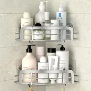 Shower Caddy Corner, Bathroom Corner Shower Shelfs, Adhesive Wall Mounted Shower Caddy with 4 Movable Hooks, SUS304 Stainless Steel Bath Storage Shower Organizers, 2 Pack