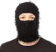 [AGDGV] Distressed Balaclava Ski Mask for Men Women - Windproof Knitted Face Mask with Neck Warmer, Winter Full Face Cover for Cold Weather (Black)
