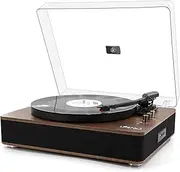 [LP&No.1] Record Player with Stereo Speakers, 3-Speed Belt-Drive Turntable for Vinyl Records with Wireless Playback and Auto-Stop,Walnut Wood