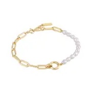 Ania Haie Gold Pearl Chunky Link Chain Bracelet