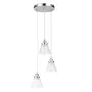 Globe Electric Pendant 11.82" 3-Light w/ Clear+Glass Incandescent Bulbs Chrome