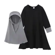 Muslim Kid Girls Hijab Dress Set Prayer Khimar Caftan Niqab Abaya Ramadan Kaftan