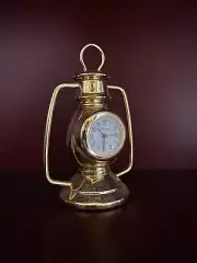 Vintage miniature metal Gold colored figure Clock Le Temps Railway Lantern