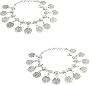 (as The Picture Shown) - Yueton Pack of 2 Vintage Bohemian Gypsy Coin Tassel Beach Anklet Chain Tribal Ethnic Retro Coin Bracelet