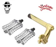 Vtg Stem Classic 22.2 Gold & Pedals Butterfly Triple Square Twisted 1/2" Chrome