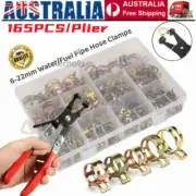 165X Hose Clamps Assortment Kit Steel Spring Clip/Plier Water Fuel Tube Air Pipe