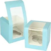 Light Blue Cupcake Boxes with Window 10cm (Pack of 4)