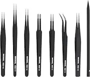 MMOBIEL 7 x Industrial Precision ESD Tweezers Anti-Static Stainless Steel for Electronics Tools, Jewelry, Computer, Laboratory Work and Hobbies etc.