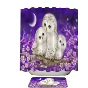 Purple Floral Art Owl Family Shower Curtain