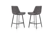 Raimon Furniture Set of 2 Fin Suede Fabric Kitchen Counter Bar Stool Black Metal Legs 66cm - Charcoal