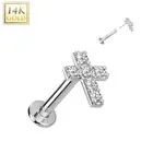 Piercing Labret Ear White Gold 14 Carat Cross