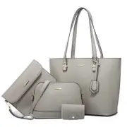 Nevenka Women Retro Large Capacity Four-piece Sets Handbags Shoulder Bags Tote-SilverGrey