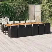 Patio Furniture Sets 13 Piece Garden Dining Set with Cushions Poly Rattan Black