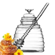 Honey Jar with Dipper and Lid, Honey Bee Pot,500ml Glass Beehive Honey Bee Pot