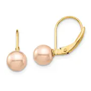 14K Yellow Gold Madi K 6-7mm Pink Round Fw Cultured Pearl Leverback Earrings