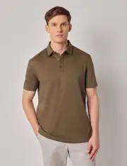 Hawes & Curtis Green Cotton-Linen Polo Shirt | Short Sleeve Size: Small