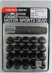 Rays 74082000000BK 17HEX Lock & Nut Set (for 5 Holes) M12 x 1.5 BK (Black)