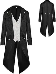[HAMIL] Tail Coat Men,Tailcoat Steampunk Jacket Frock Coat - Tuxedo Gothic Tailcoat, Renaissance Cosplay Costume for Carnival Party