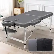 ALFORDSON Massage Table Folding Massage Bed 55cm Wide Portable Aluminium Beauty SPA Treatment Waxing Massage Bed Desk, Grey