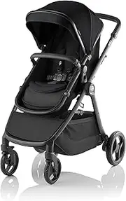 Britax One2 Stroller, Travel System Compatible, Reversible Seat, Converts From Bassinet To Seat, Lightweight Single To Tandem Stroller, XL UPF50+ Extendable Canopy, Easy Adjust Harness, XL Easy Access Basket (Raven Black Melange 36995)