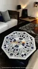 30" Octagon White Marble Top Coffee Table Lapis Elephant Inlay Arts Hallway Deco