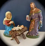Marolin German Papier Mache Holy Family Joseph Mary & Christ Child 12c