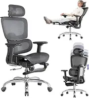 LarkLeaves Office Chair with Footrest, Ergonomic Chair with 3D Headrest, Desk Chair with Adjustable Backrest & 3D Armrest, Gaming Chair with Adaptive Lumbar Support, Mesh Backrest & Cushion, Black