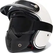 Vintage Motorcycle Half Helmet Retro Jet Helmet with Removable Brim Motorcycle Open Helmet with Face Shield and Goggles DOT/ECE Approved Half Shell Helmets for Men and Women