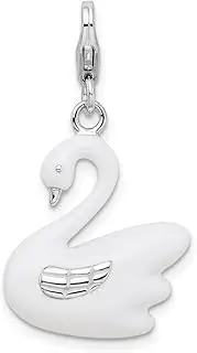 [JewelryWeb] 925 Sterling Silver Polished Fancy Lobster Closure 3 d Enameled Swanw-Lobster Clasp Charm Pendant Necklace 31x18mm