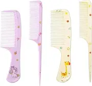 Bmeigo 4pcs Kids Hair Brush Set for Girls Boys - Toddler Hair Combs Wide Tooth Rat Tail Hair Styling Brushes Baby Comb Kit for Children Curly Straight Long Hair, Purple + Yellow