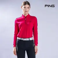 在飛比找momo購物網優惠-【PING】女款星型剪接立領長袖POLO衫-紅(日本素材/G