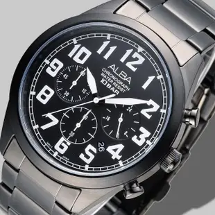 【ALBA】雅柏手錶 IP黑個性潮流三眼碼錶計時男錶-白刻/AT3525X1(保固二年)