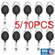 5/10 PCS Retractable Reel Clip ID Card Badge Holder Key Ring Carabiner US Stock