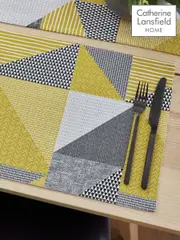 Catherine Lansfield Set of 2 Yellow Larsson Geo Wipeable 100% Cotton Placemats (A74034) | $23