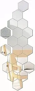 Acrylic Mirror Wall Stickers Reflective Hexagon Sticker Room Decoration Wall Stickers Home Decor Living Room (Silver)