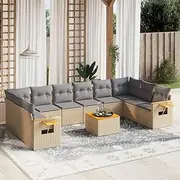 Patio Furniture Sets 11 Piece Garden Sofa Set with Cushions Beige Poly Rattan