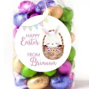 Easter Stickers - Watercolor Easter Basket Bunny - Personalized Easter Sticker