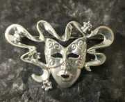 Mardi Gras Impulse Silver Plated Mascarade Mask Brooch Pin New Rare