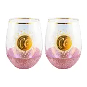 2PK Glitterati 60 Celebration Stemless Wine/Alcohol Glass 600ml Drinking Tumbler
