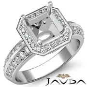 Halo Pave Setting Asscher Semi Mount Diamond Engagement Ring 14k White Gold 1Ctw