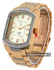 Mens 37x62 mm Rectangle Rose CZ Clubbing Watch/Case Silver Dial 8" CZ Bracelet