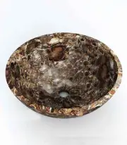 Brown Petrified Wash Basin Sink, Round Hand Wash Basin Sink Kitchen Decor