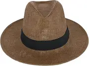 [CTM] Men's Flat Brim Straw Fedora Hat